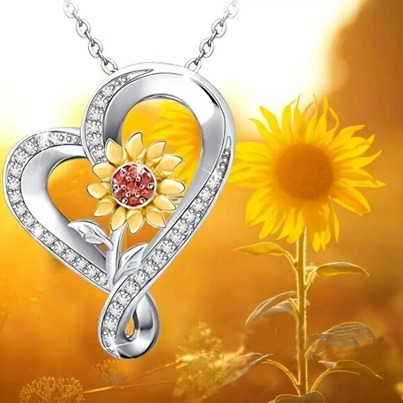 New - Heart Sunflower Necklace - Picture 1 of 7